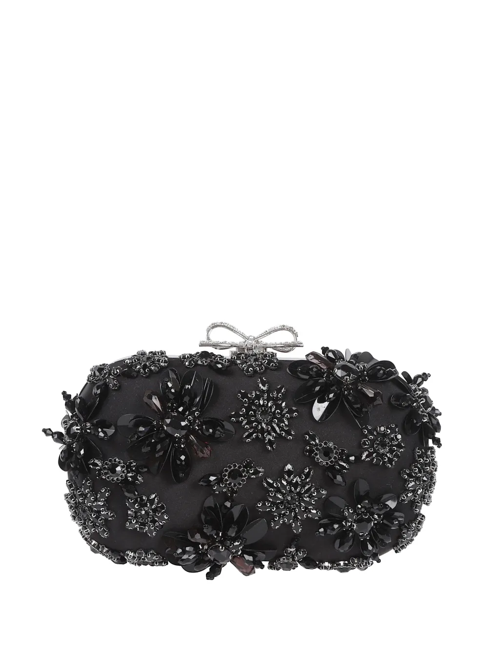 Self-Portrait embellished bow clutch bag - Black