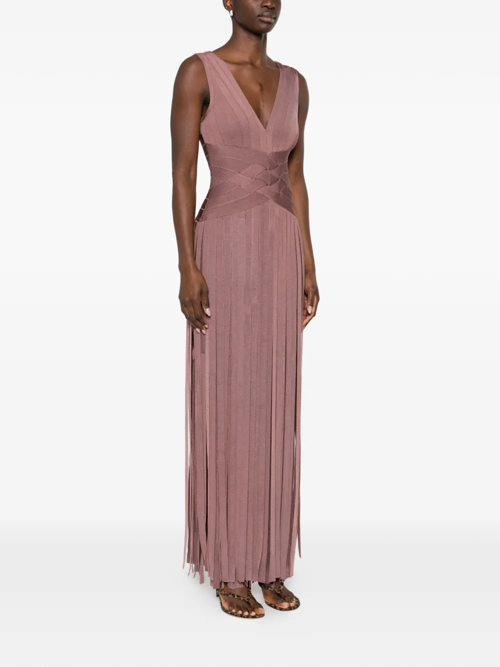 Herve Leger Jurk met V-hals Roze