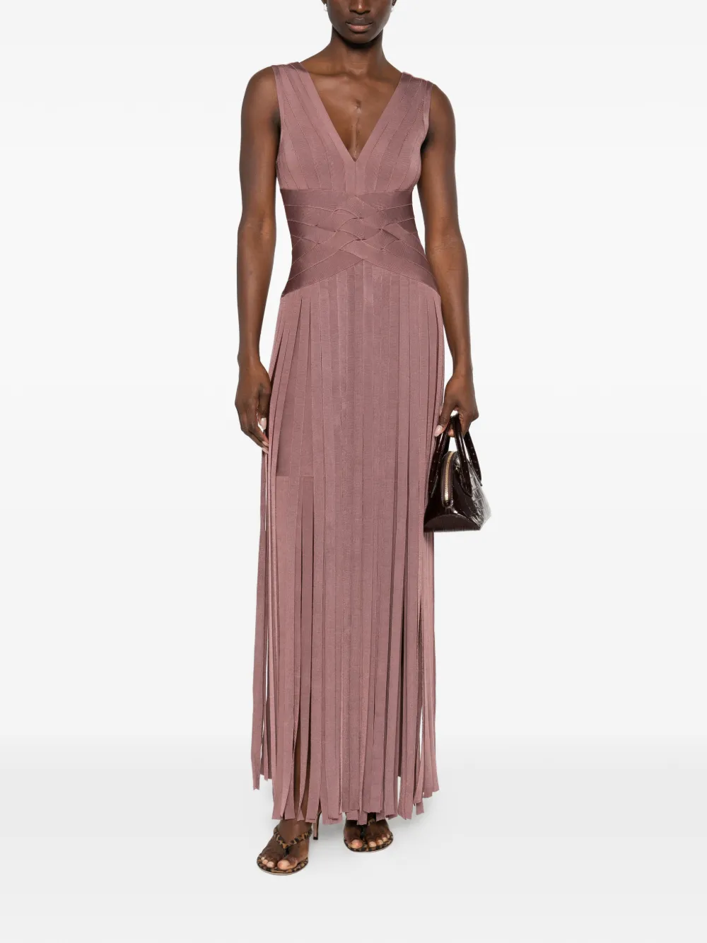 Herve Leger Jurk met V-hals Roze
