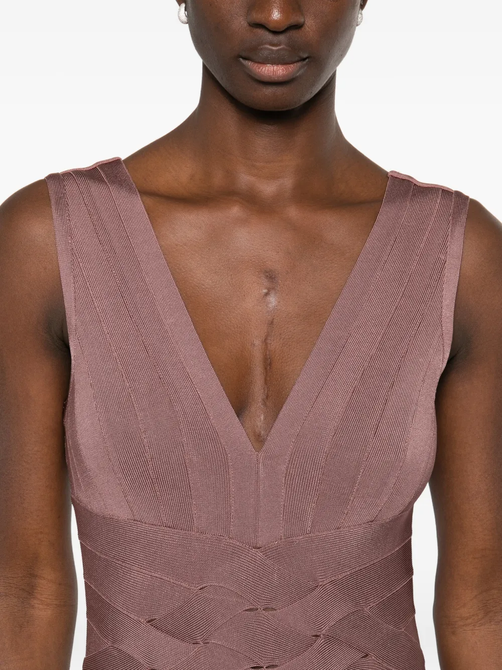 Herve Leger Jurk met V-hals Roze
