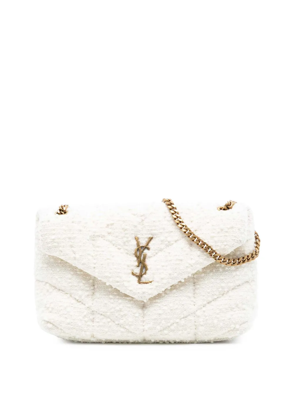 Saint Laurent Pre-Owned 2021 Toy Boucle Tweed LouLou Puffer Shoulder Bag crossbody bag - Bianco