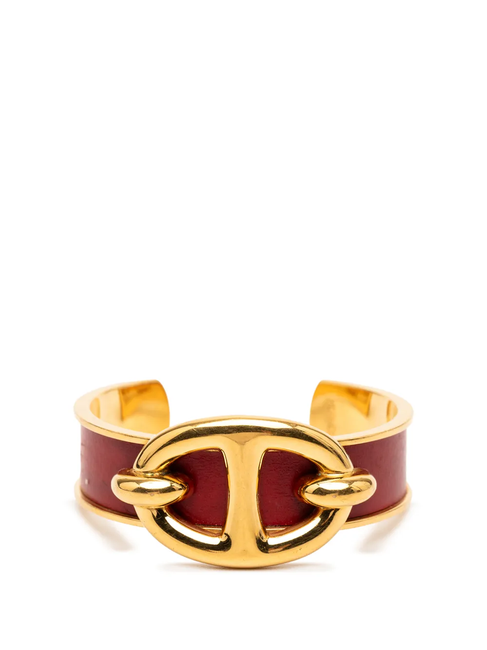 Hermès Pre-Owned 1990-2010 Gold Plated and Leather Chaine d Ancre Cuff Bracelet costume bracelet - Oro