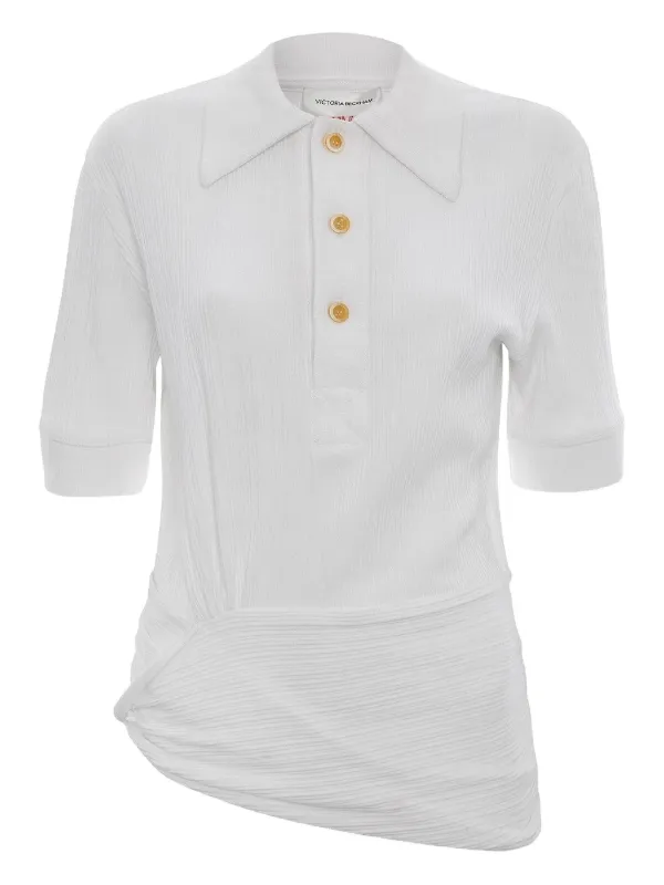Victoria Beckham Twist Polo Top in White