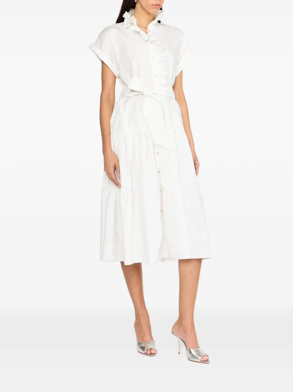 Christy Lynn Jonah midi-jurk met ceintuur en ruches Wit
