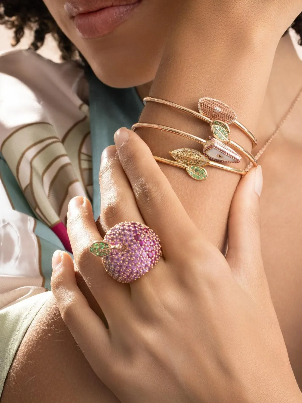 Diamond Sapphire Tsavorite Leaf Bracelet