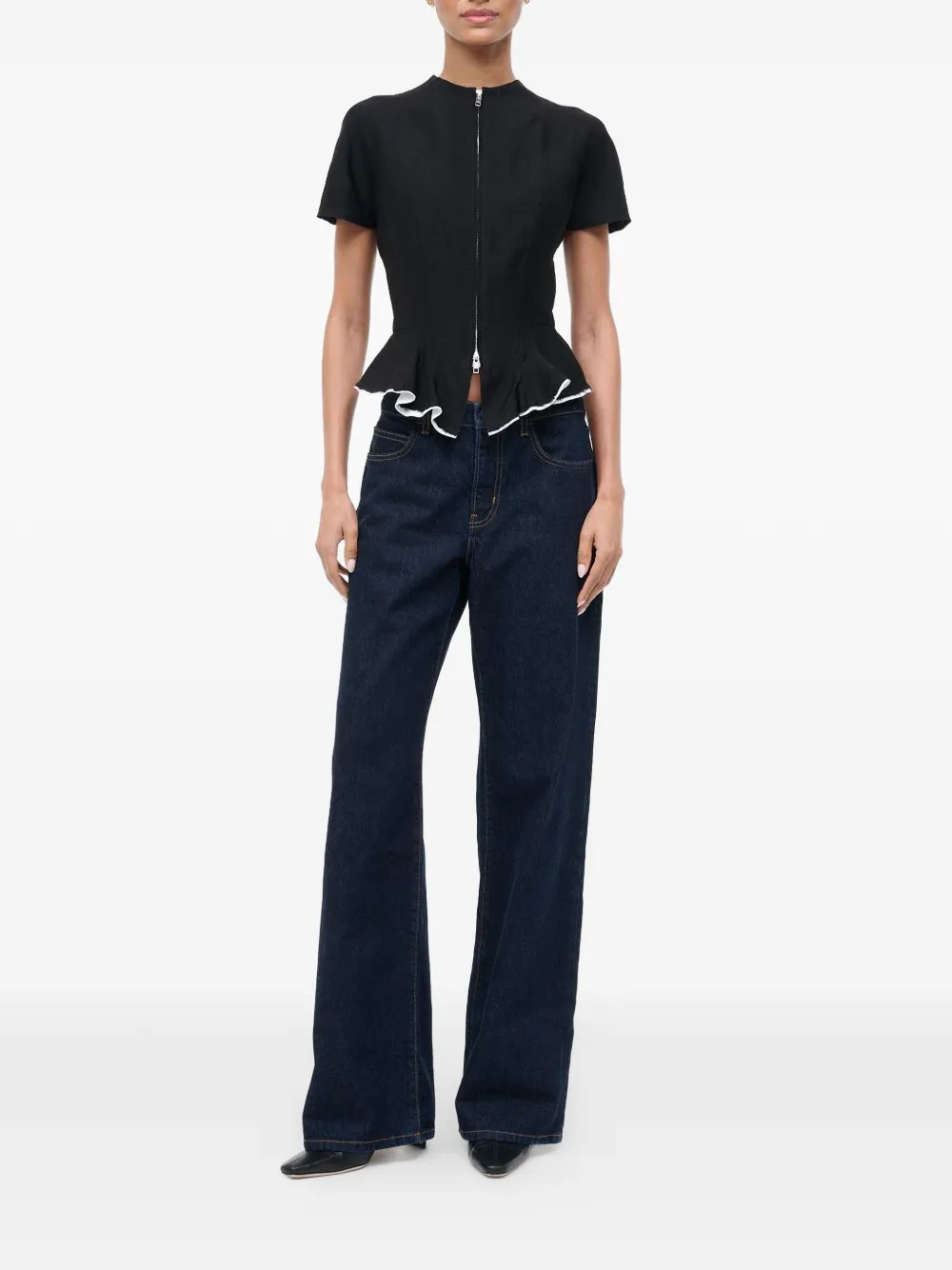  Staud Maelle Ruffled Zip-up Top - Black 