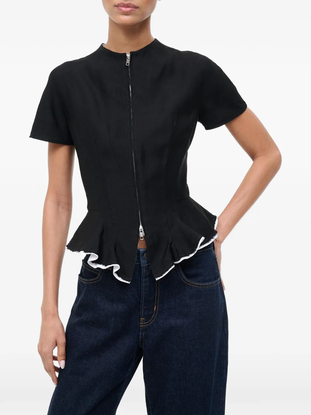  Staud Maelle Ruffled Zip-up Top - Black 