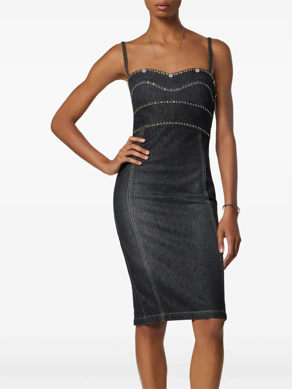 Versace Verfraaide denim jurk Blauw