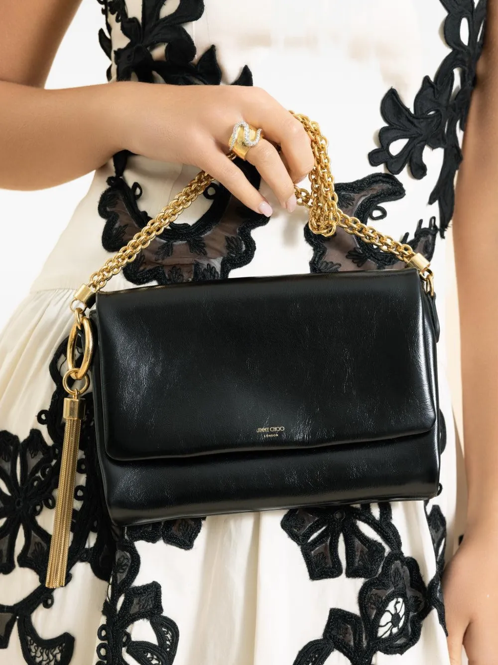 Jimmy Choo Callie flap chain-strap shoulder bag - Zwart