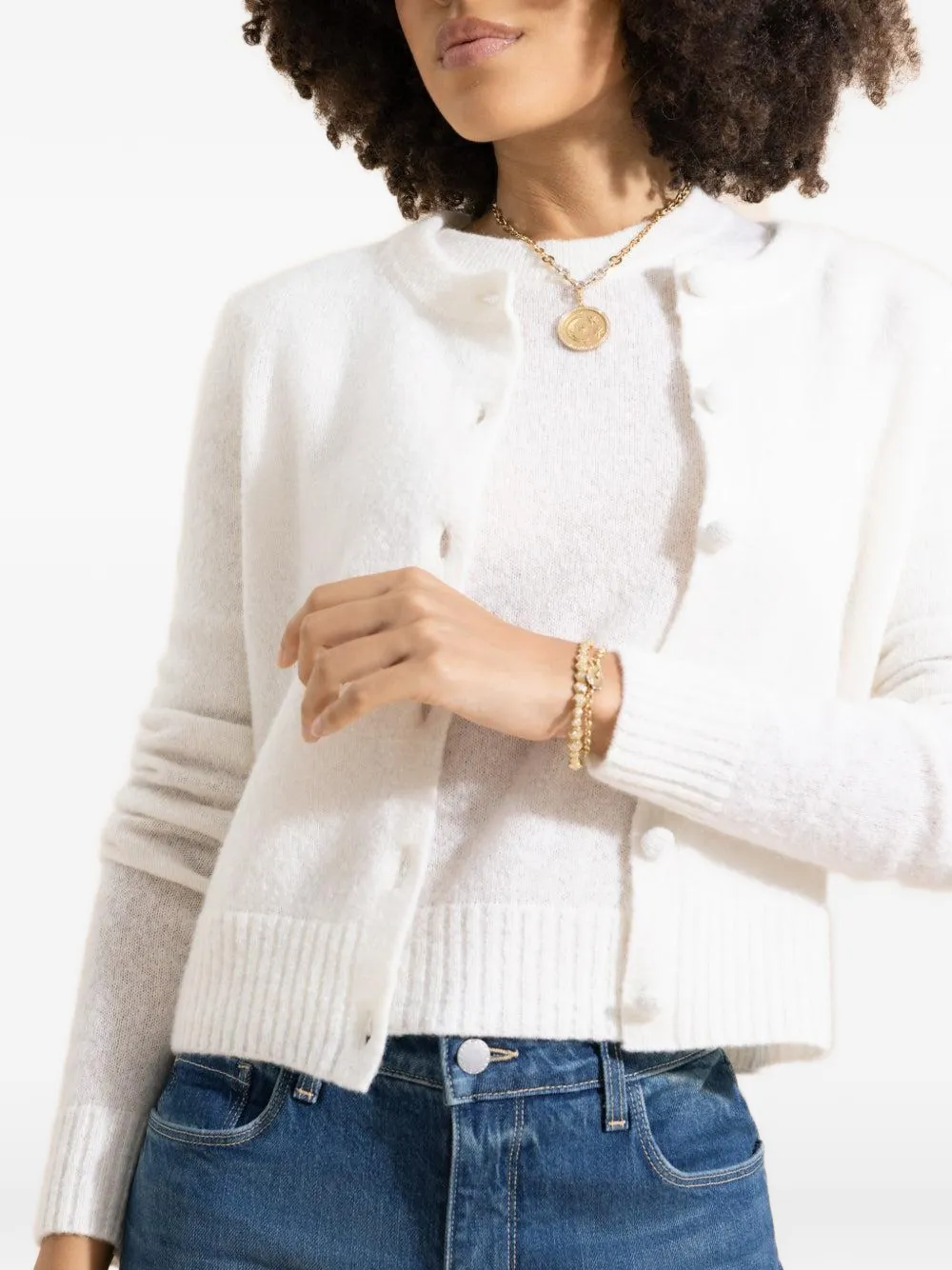 Altuzarra Thea Buttoned Cardigan in White, view 3