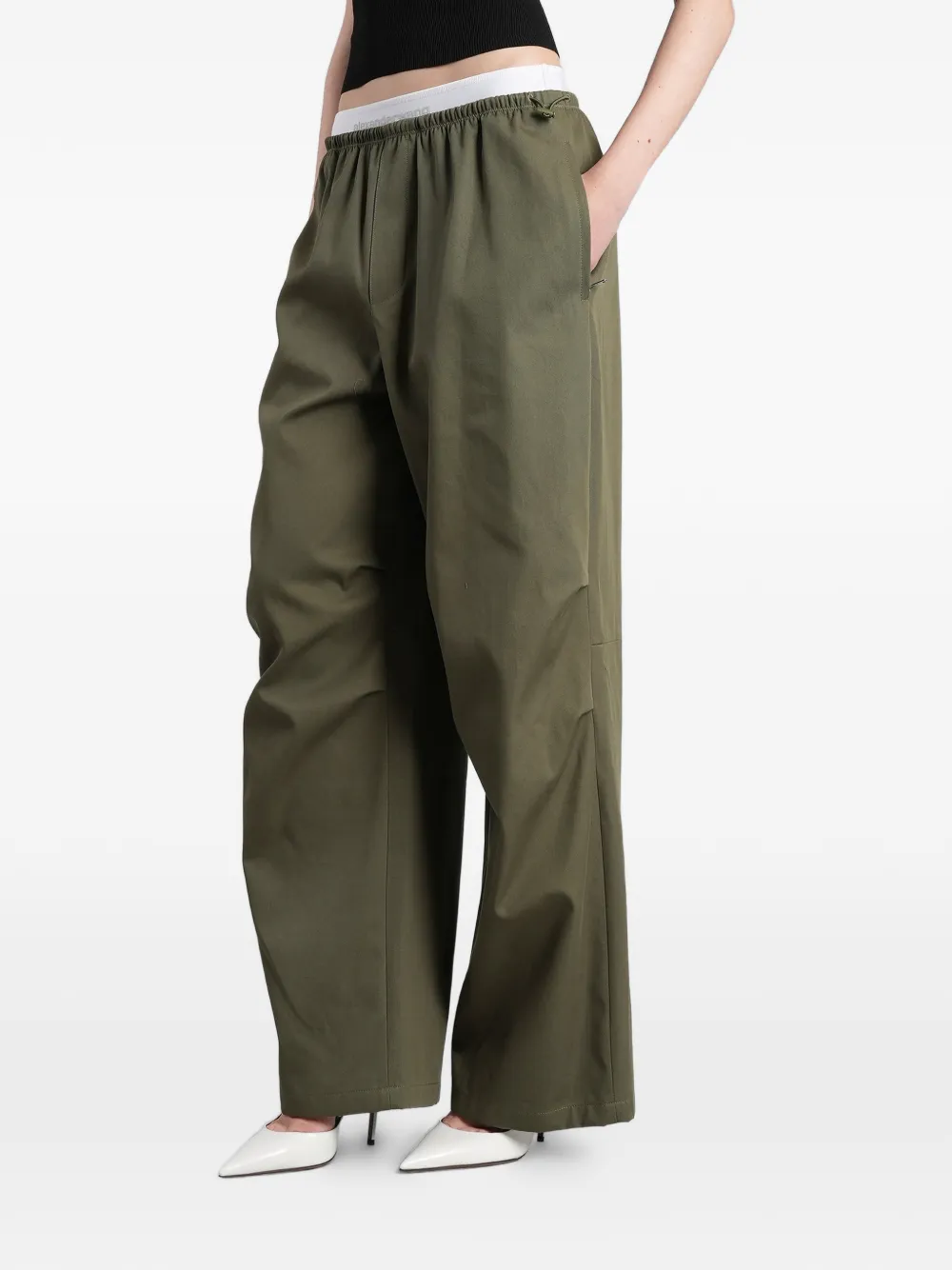 Alexander Wang logo-waistband trousers - Verde