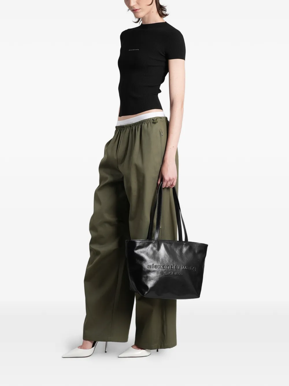 Alexander Wang Pantalon met logo tailleband Groen