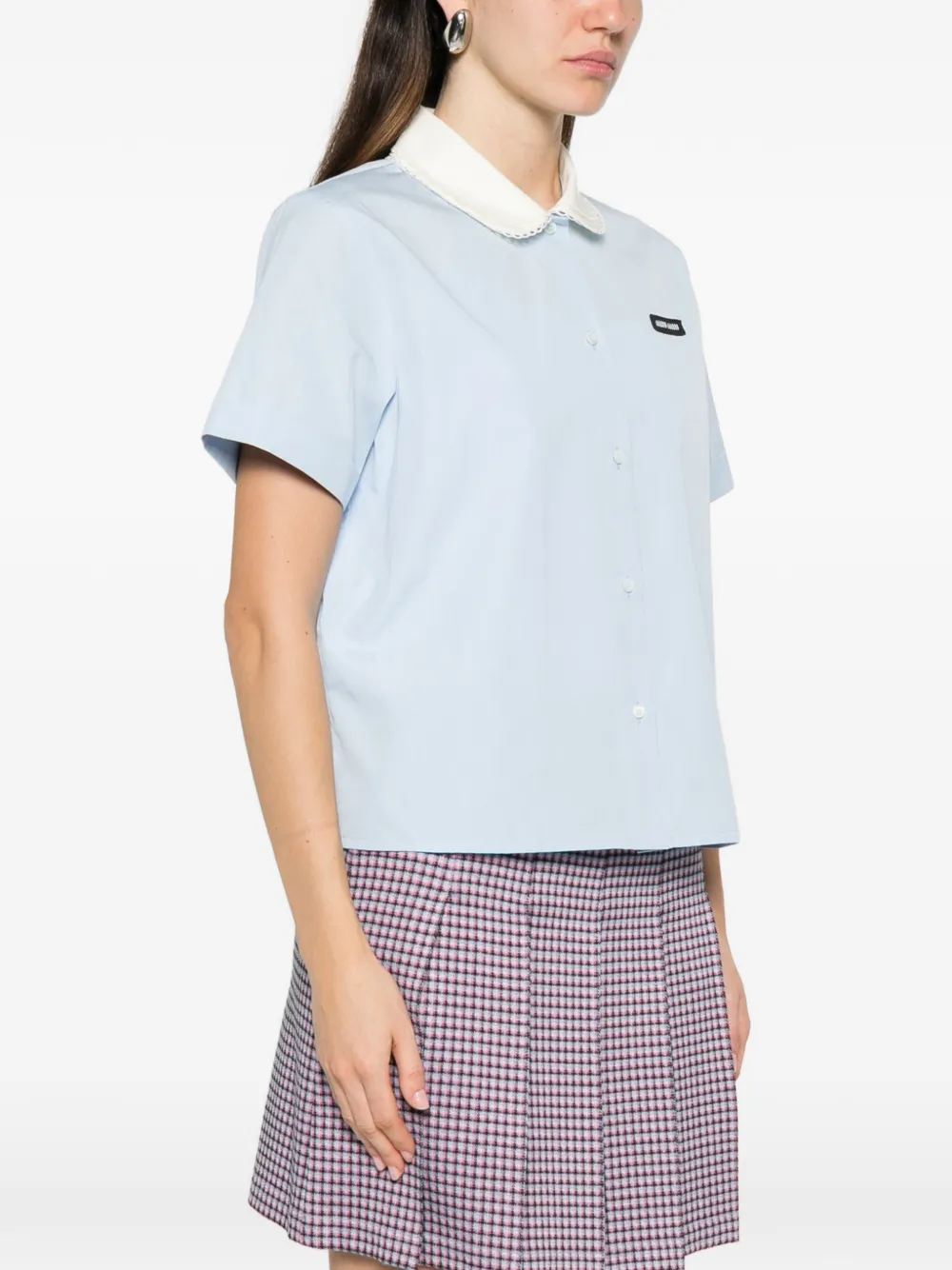  Miu Miu Scalloped-collar Short-sleeve Shirt - Blue 