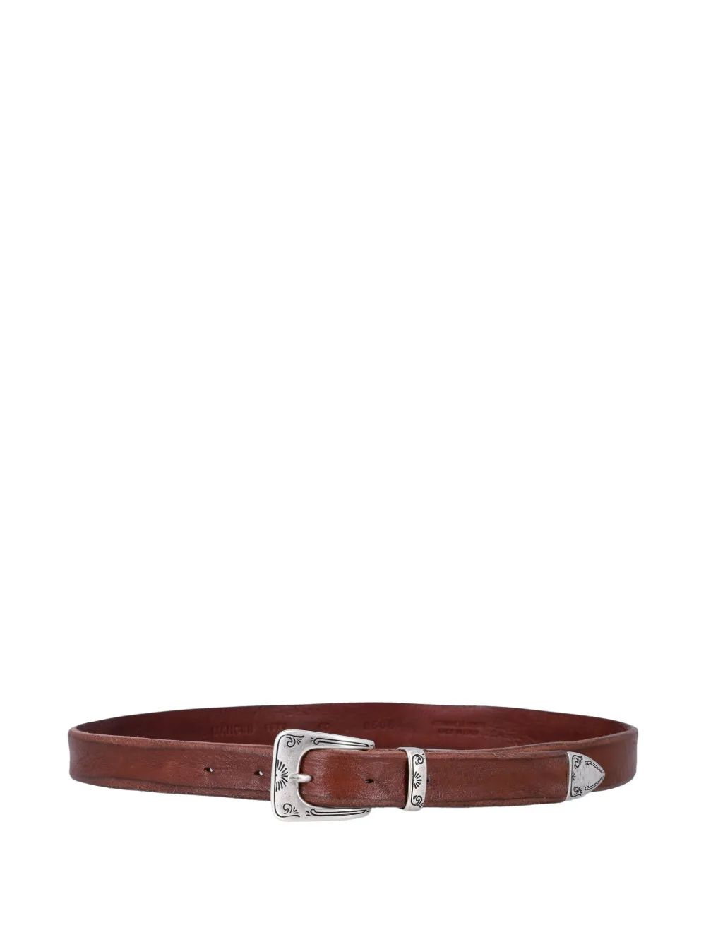 Fabrizio Mancini engraved buckle leather belt - Bruin