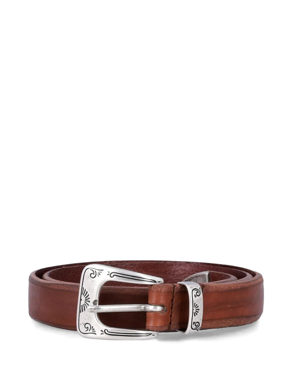 Fabrizio Mancini engraved buckle leather belt - Braun