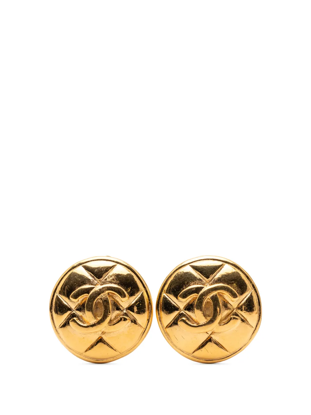 CHANEL Pre-Owned Orecchini tondi CC placcati in oro con chiusura a clip e design trapuntato 1970-1980