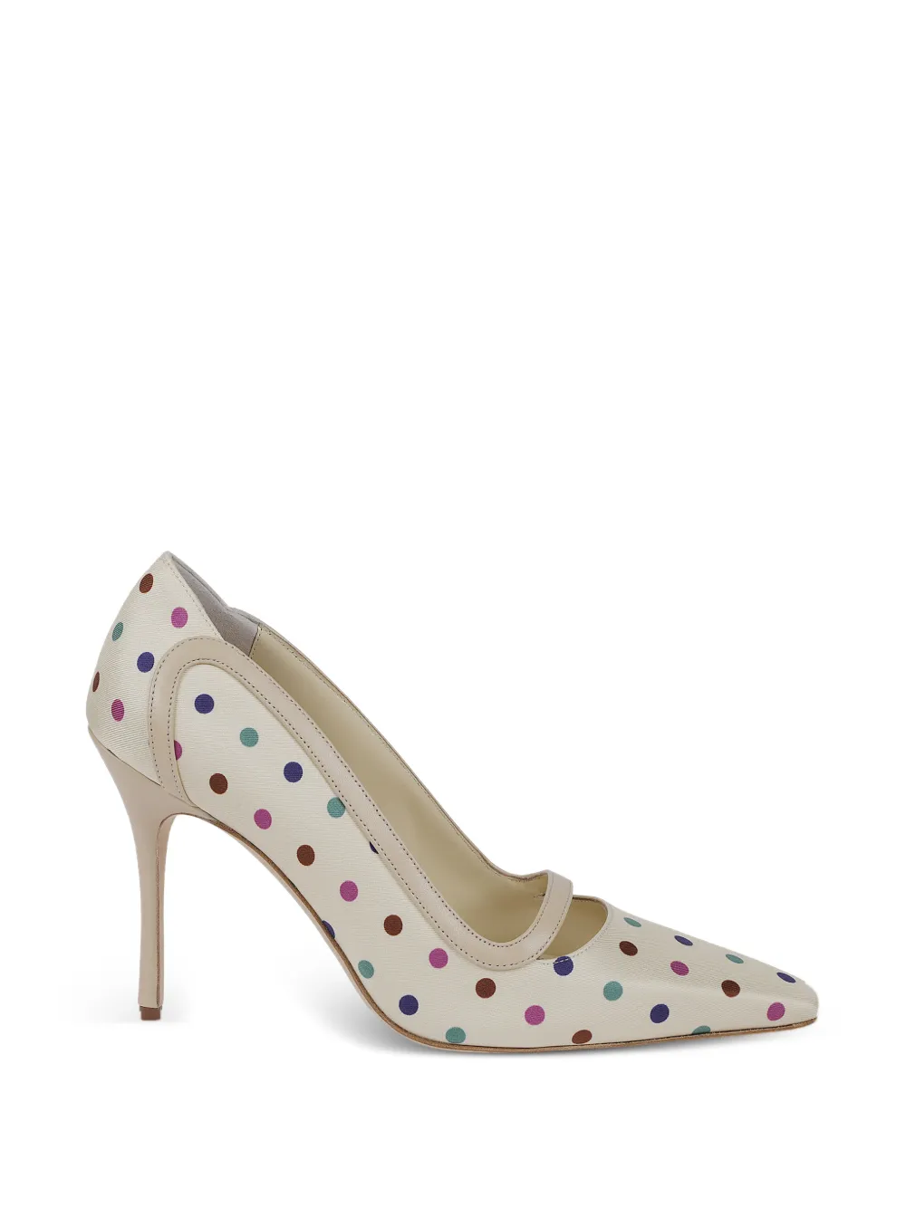 Manolo Blahnik Labama polka-dot silk pumps Beige