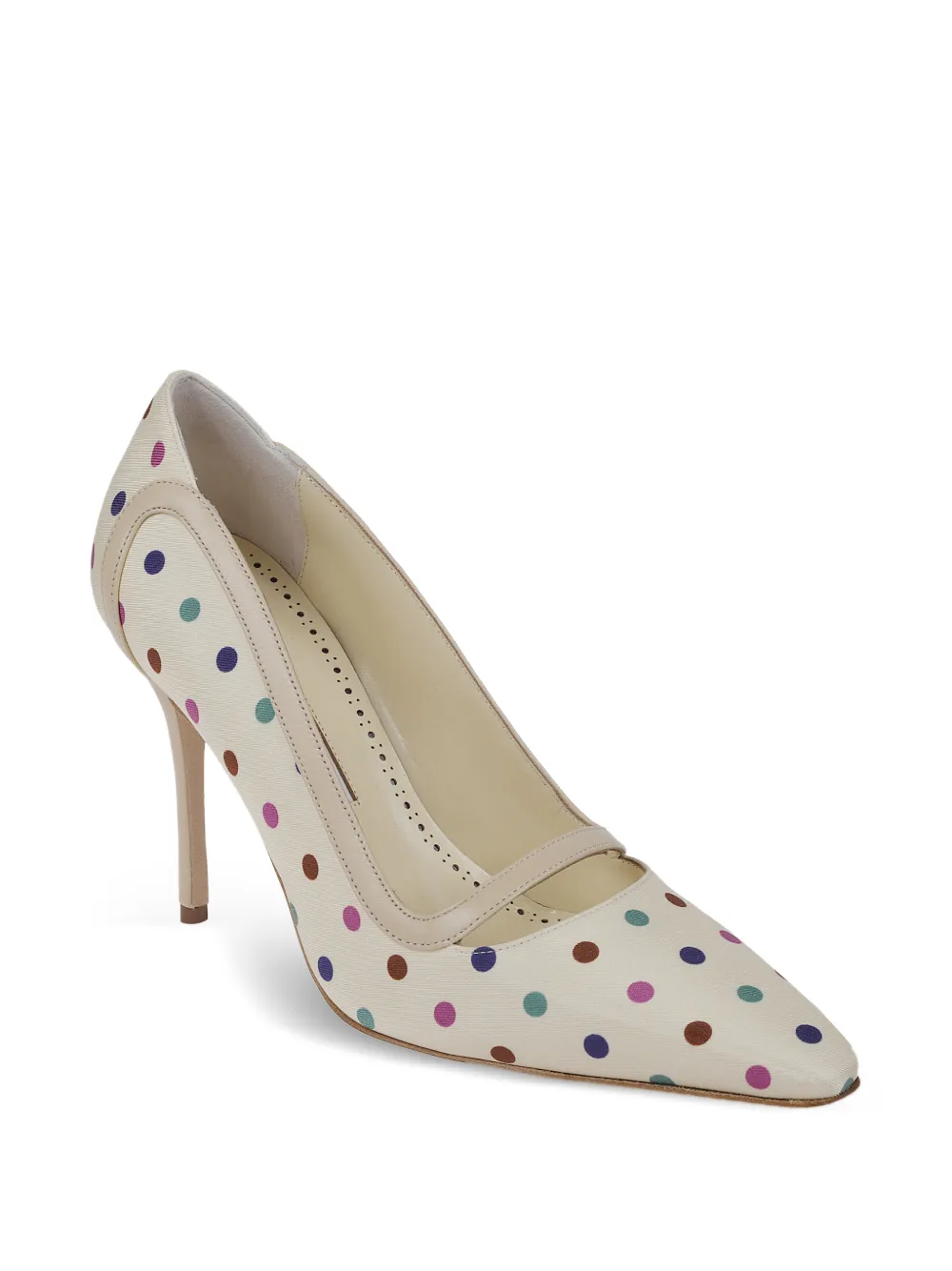 Manolo Blahnik Labama polka-dot silk pumps Beige