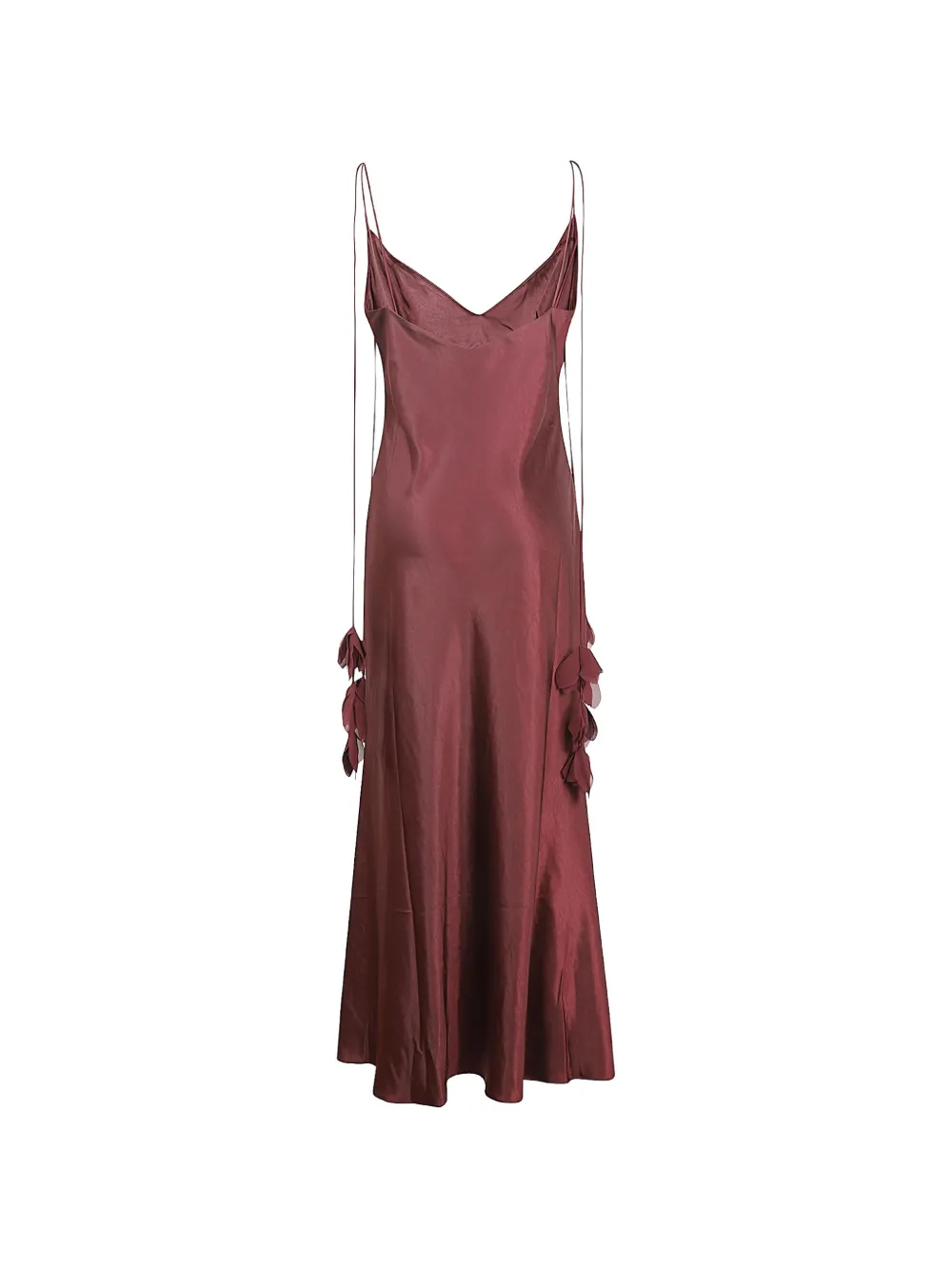 Self-portrait Bordeaux Long Dress With Knotted Shoulder Straps And Floral Details In Fabric Woman In Brown