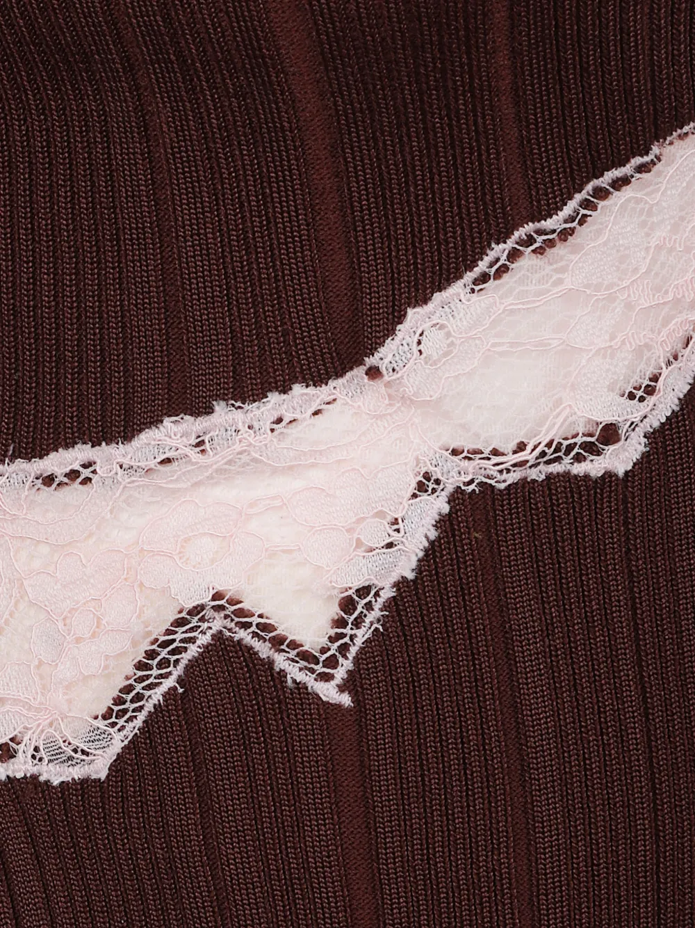 Self-Portrait Lace-trim Sweater in Brown, view 3