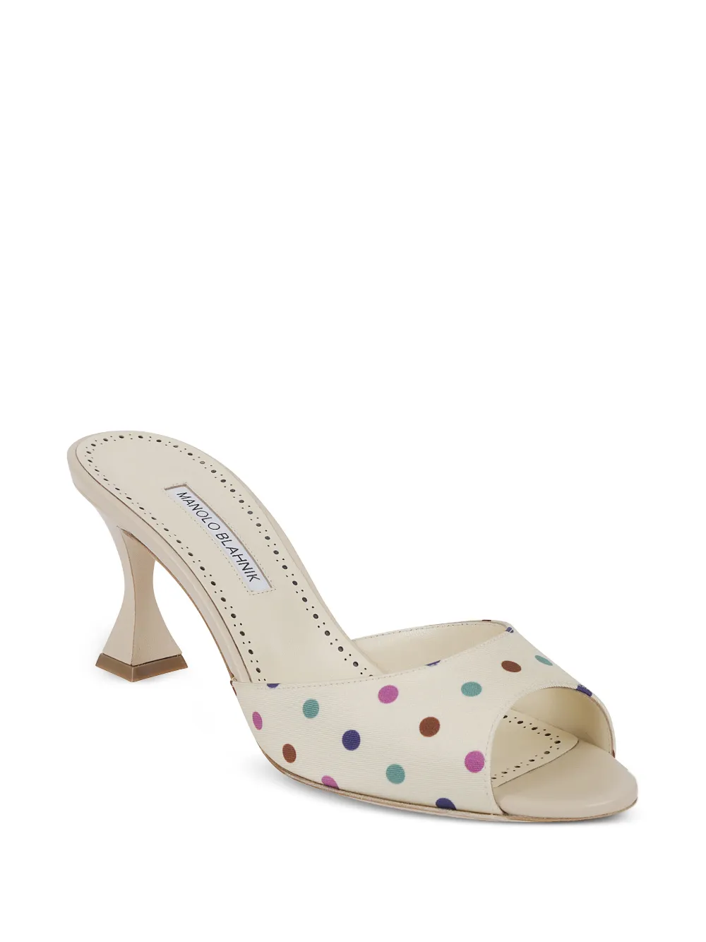 Manolo Blahnik Jadaron polka-dot silk heeled sandals Beige