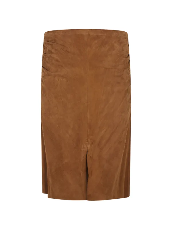 Stouls Ooma Ruched Suede Skirt in Brown