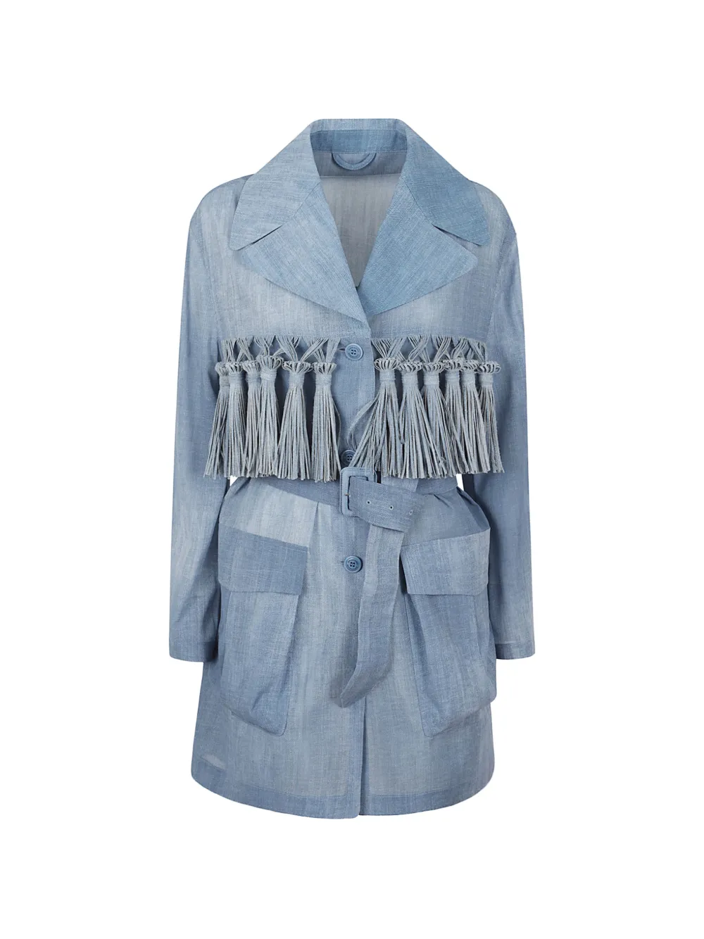 Ermanno Scervino fringe-detail belted blazer - Blu