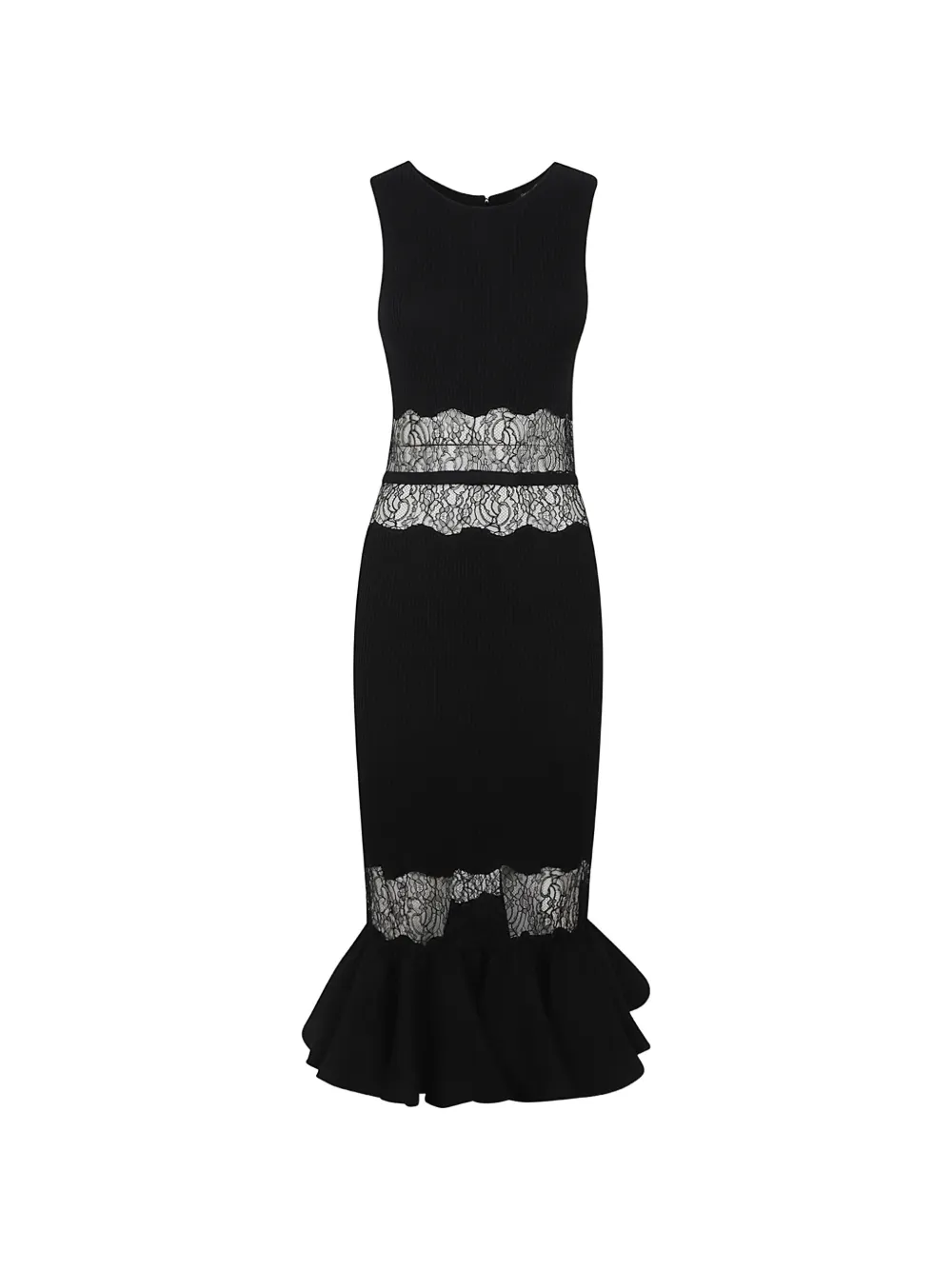 Giambattista Valli lace-panelled ruffled midi dress - Nero
