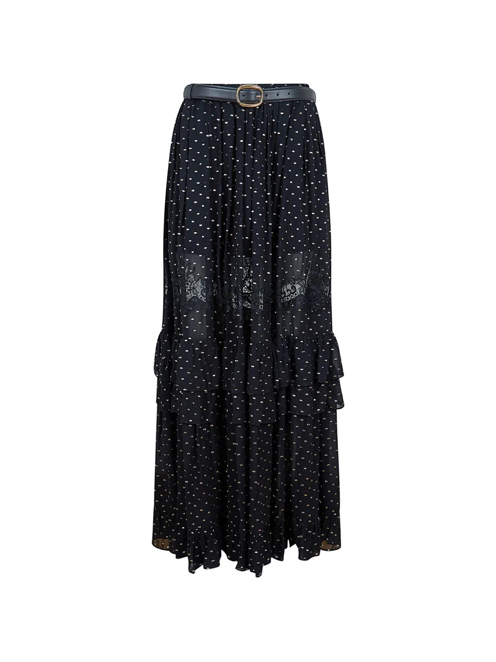 Self-Portrait metallic-fil-coupé lace-trimmed maxi skirt - Nero