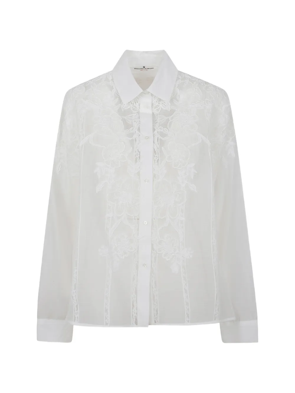 Ermanno Scervino floral-embroidered lace-trim shirt - Bianco
