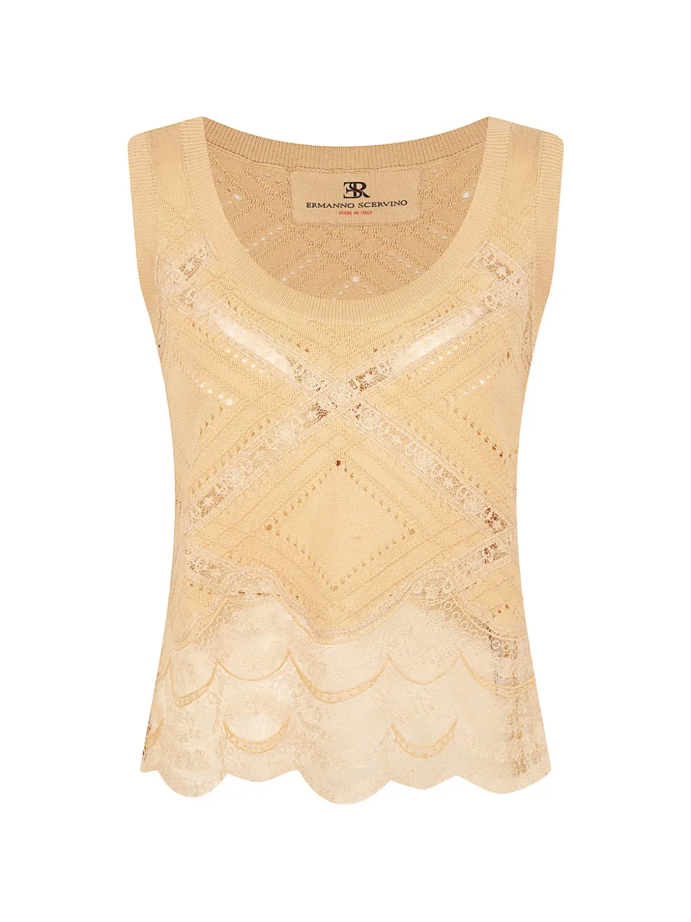 Ermanno Scervino lace-trimmed pointelle-knit top - Toni neutri