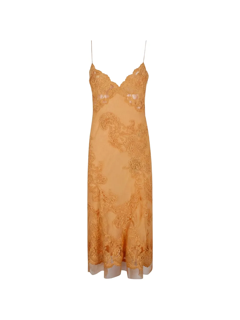 Ermanno Scervino lace-appliqué midi slip dress - Orange