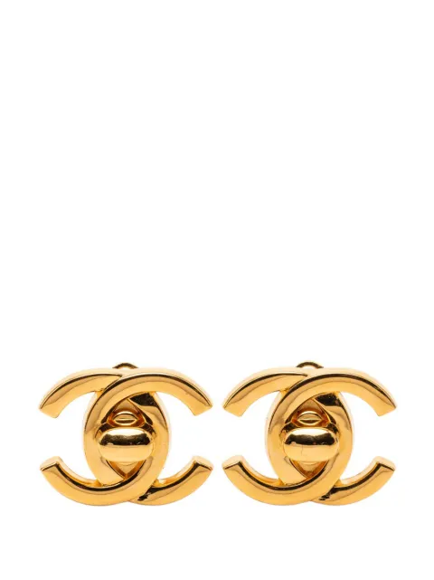 CHANEL Pre-Owned 1996 Gold Plated CC Turn Lock Clip On Earrings costume earrings