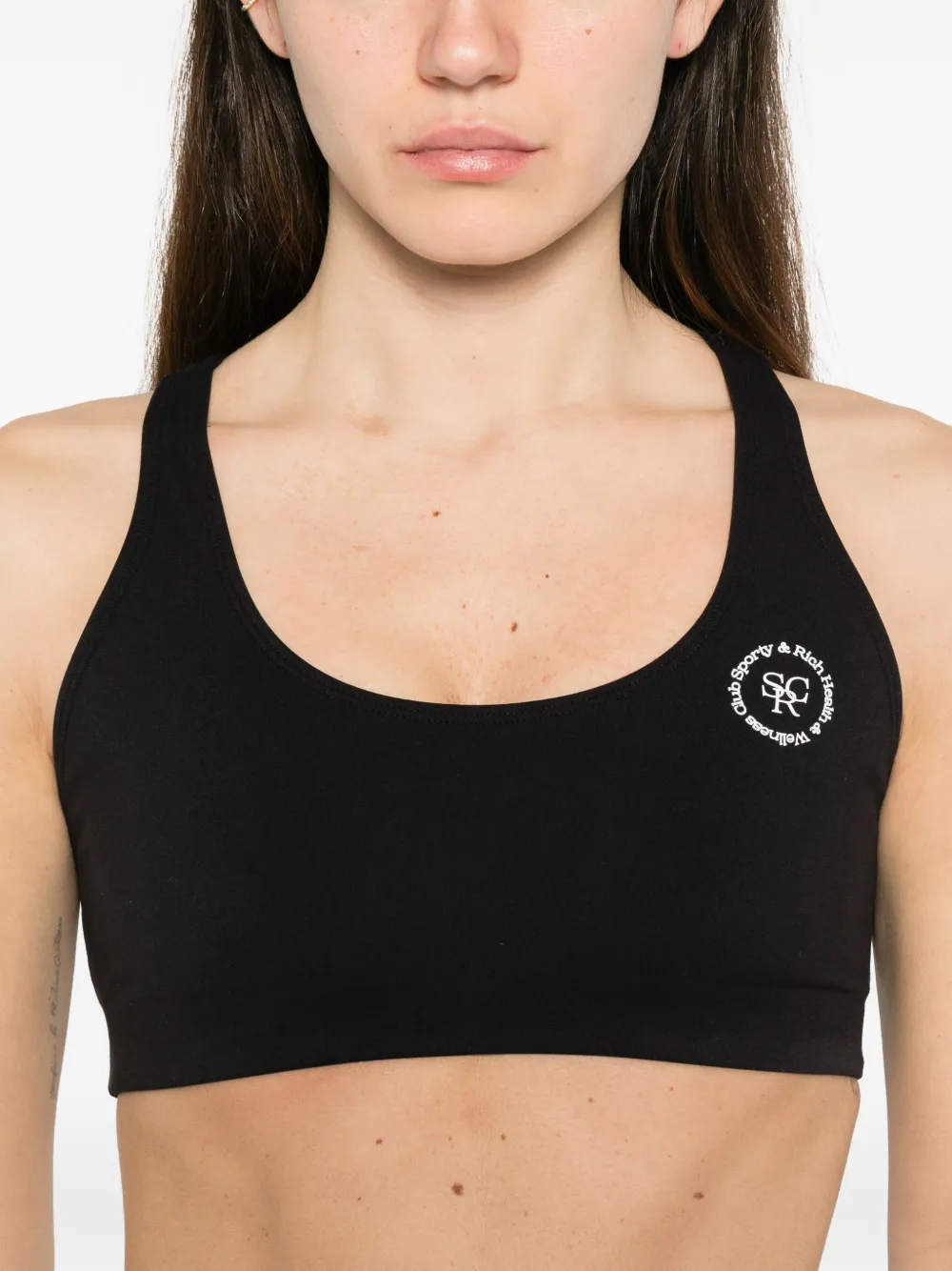 Sporty & Rich SRHWC Logo Cropped Sports Bra | Black | FARFETCH GE