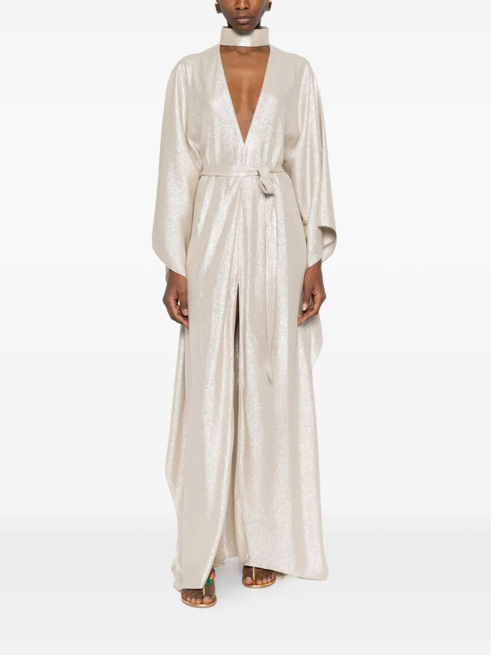 Taller Marmo tie-fastening V-neck maxi dress - Beige