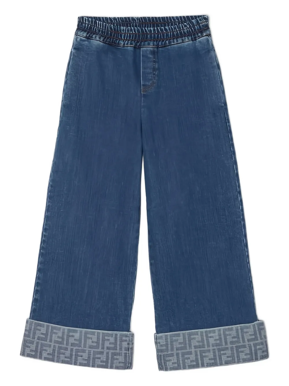 Fendi Kids logo-pattern wide-leg jeans - Blu