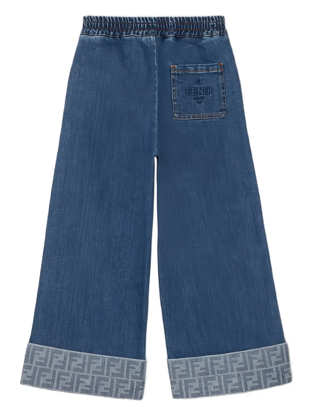  Fendi Kids Logo-pattern Wide-leg Jeans - Blue 