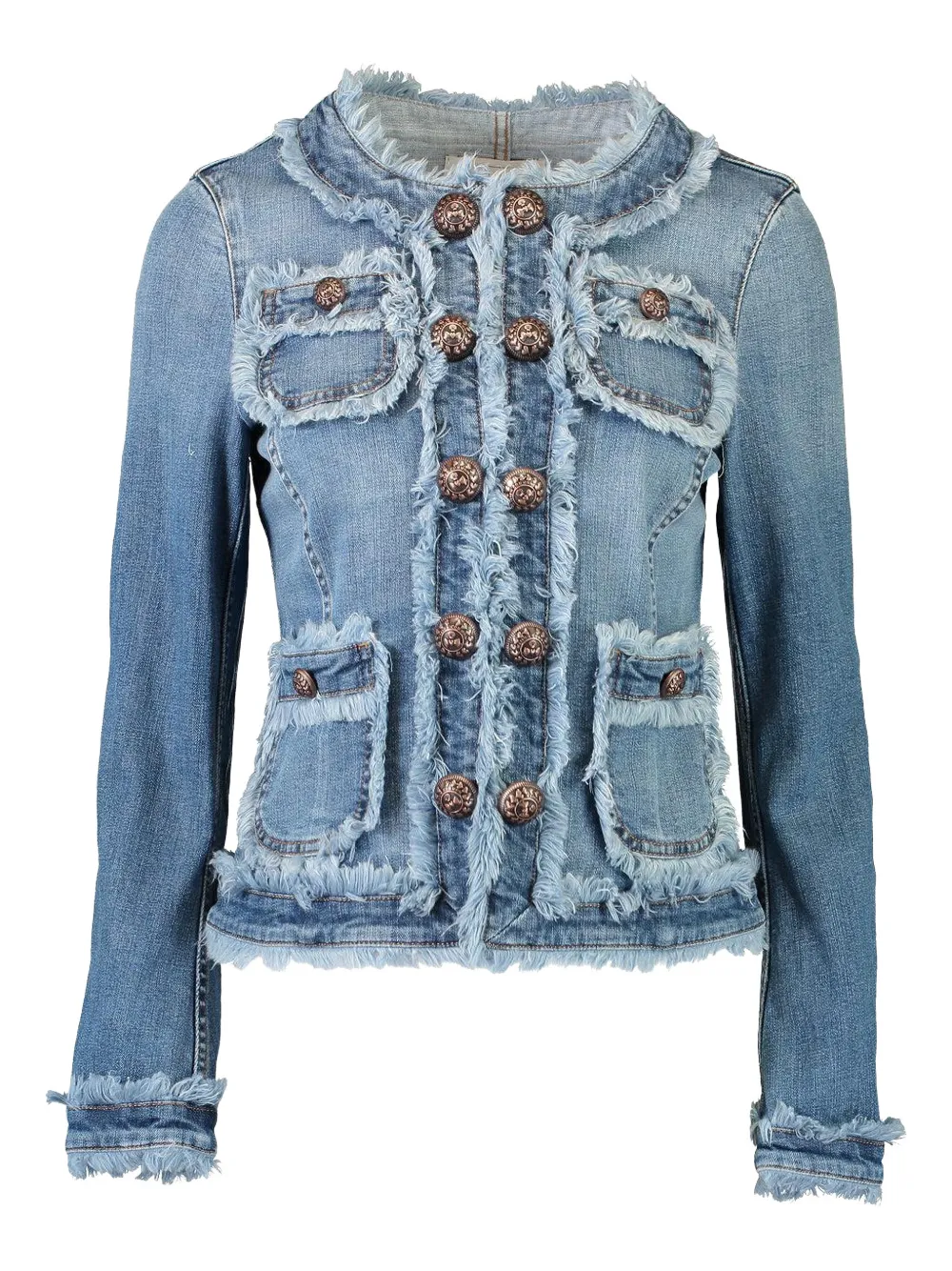 MAISON COMMON fringed-trim denim jacket - Blu