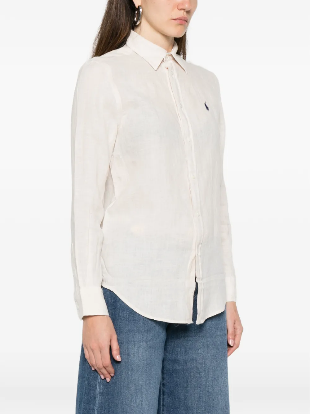 Polo Ralph Lauren blouse met geborduurd logo en gewelfde afwerking Beige