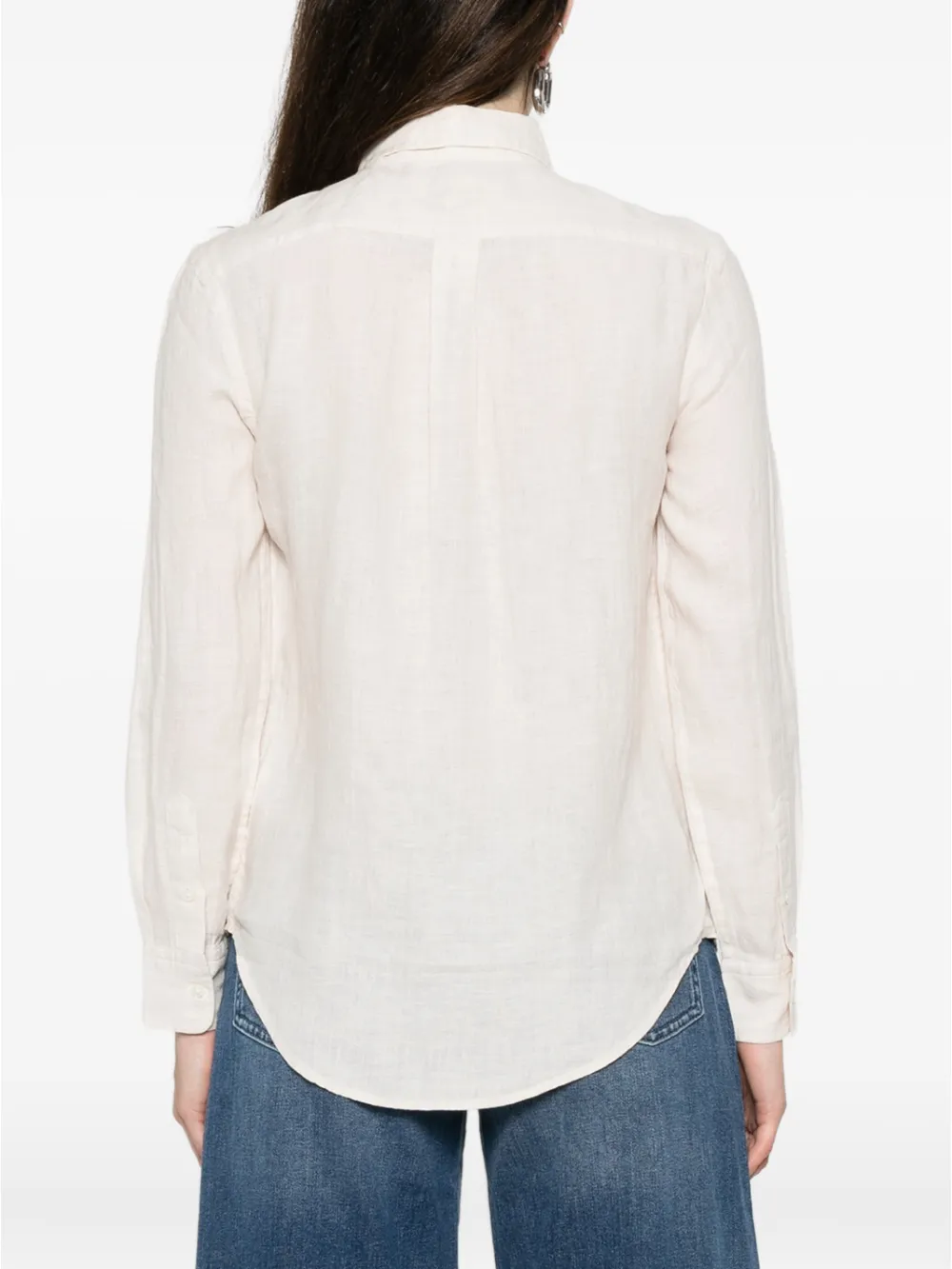 Polo Ralph Lauren blouse met geborduurd logo en gewelfde afwerking Beige