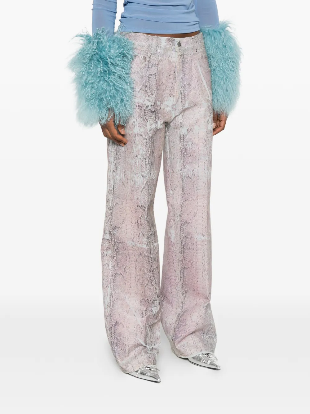 Haikure Jeans met slangenprint Beige