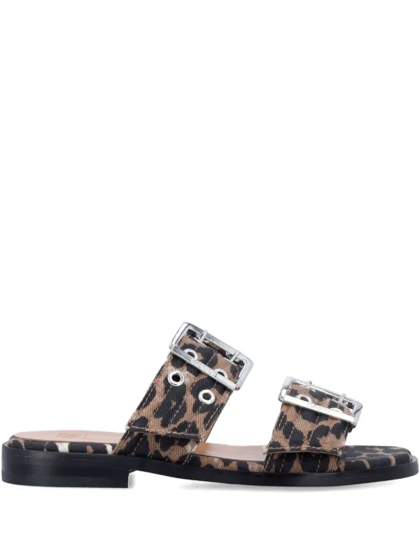 Ganni Buckle Strap Sandals in Brown