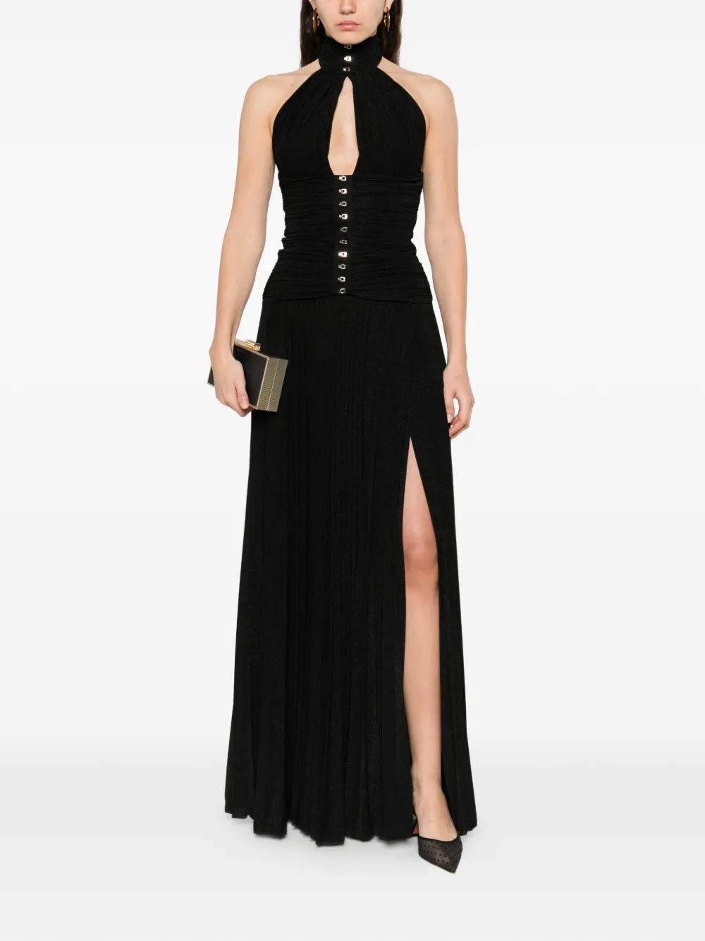 Elisabetta Franchi halterneck pleated maxi dress - Zwart