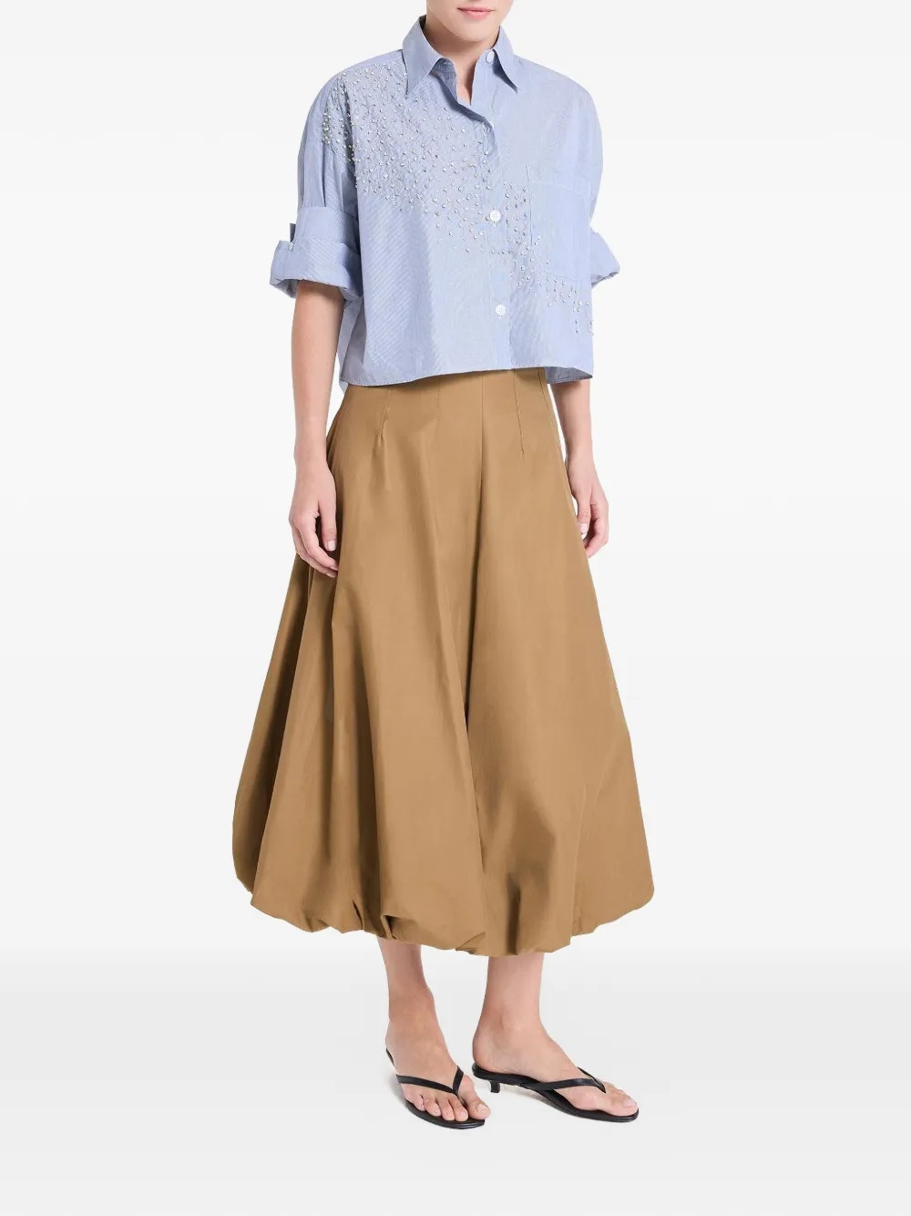  Twp Flared Midi Skirt - Brown 