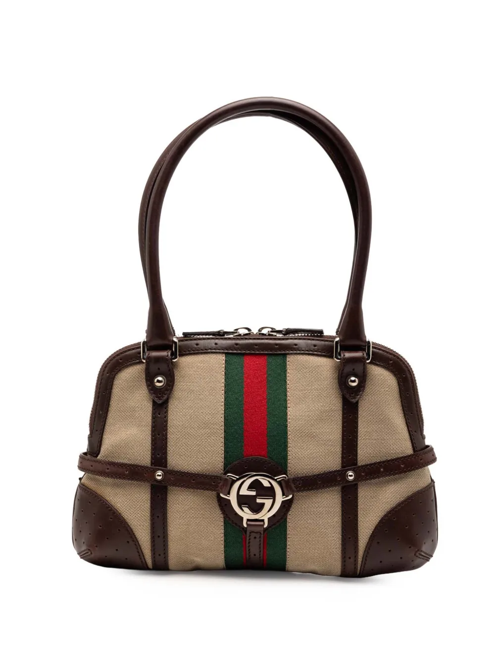 Gucci Pre-Owned Borsa a spalla Reins in tela con decorazione Web 2000-2015 - Marrone