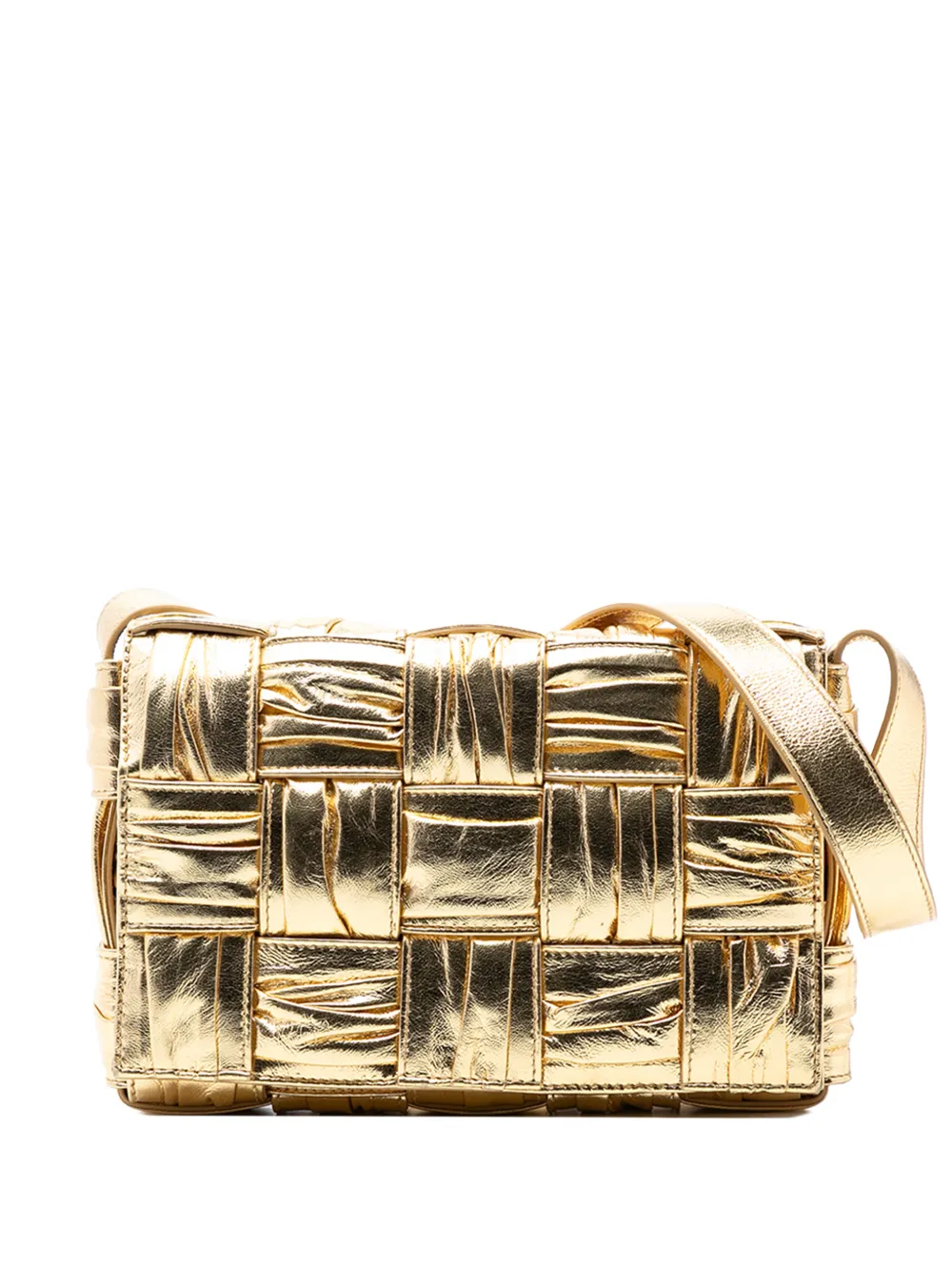 Bottega Veneta Pre-Owned 2012-2025 Metallic Calfskin Intreccio Plisse Cassette crossbody bag - Oro