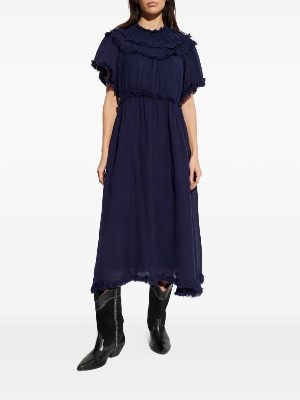 Ulla Johnson Ayan jurk met ruches en franje Blauw