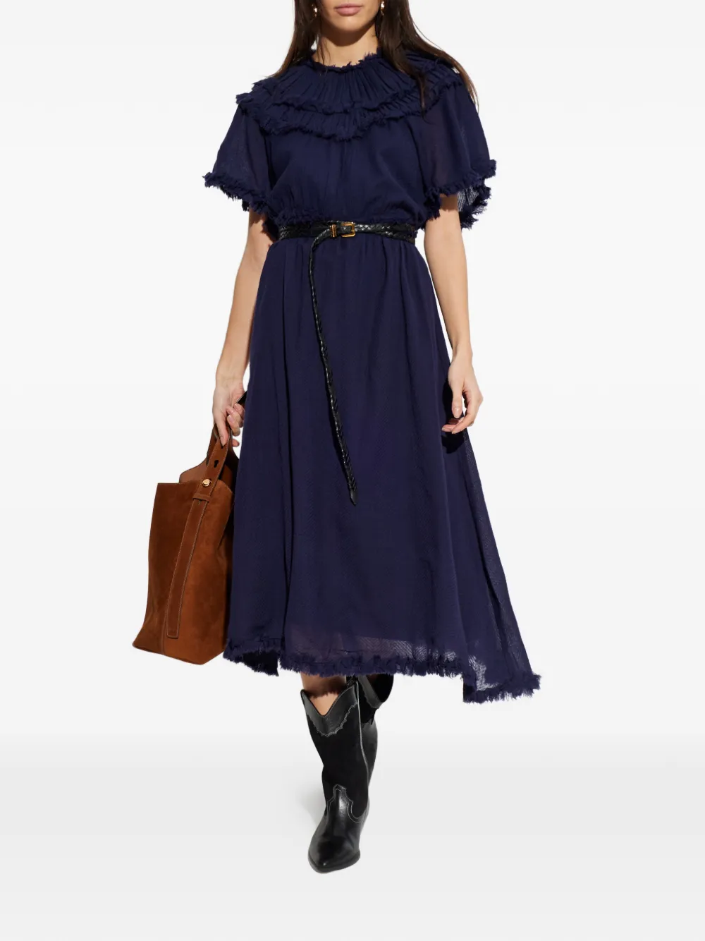 Ulla Johnson Ayan ruffled fringed dress - Blauw