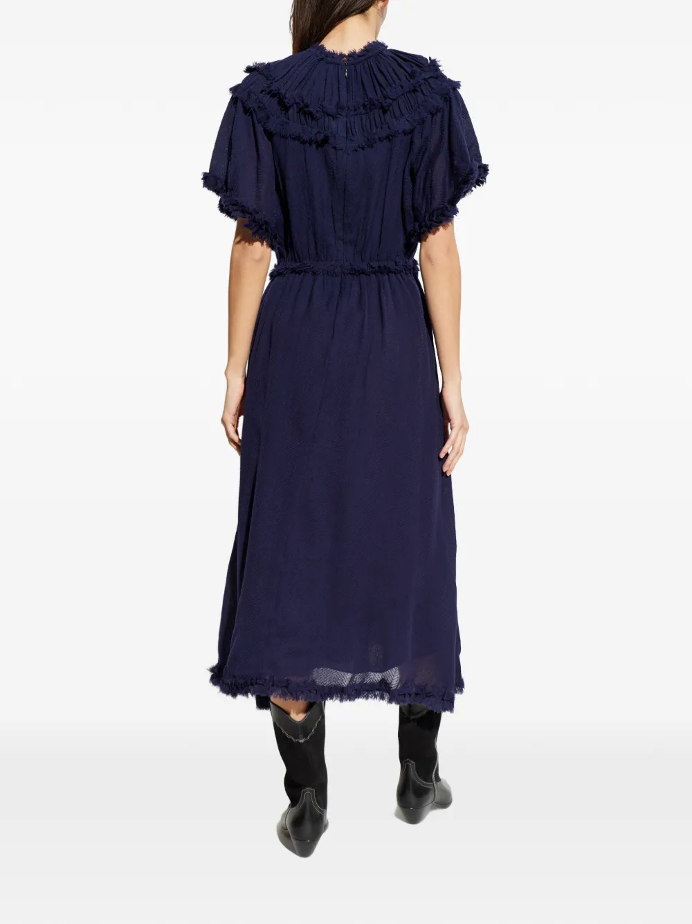 Ulla Johnson Ayan jurk met ruches en franje Blauw