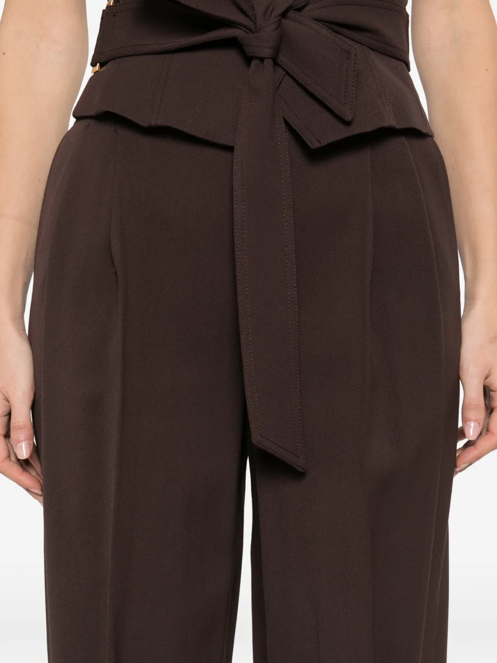 Elisabetta Franchi Gabardine broek met plooien Bruin